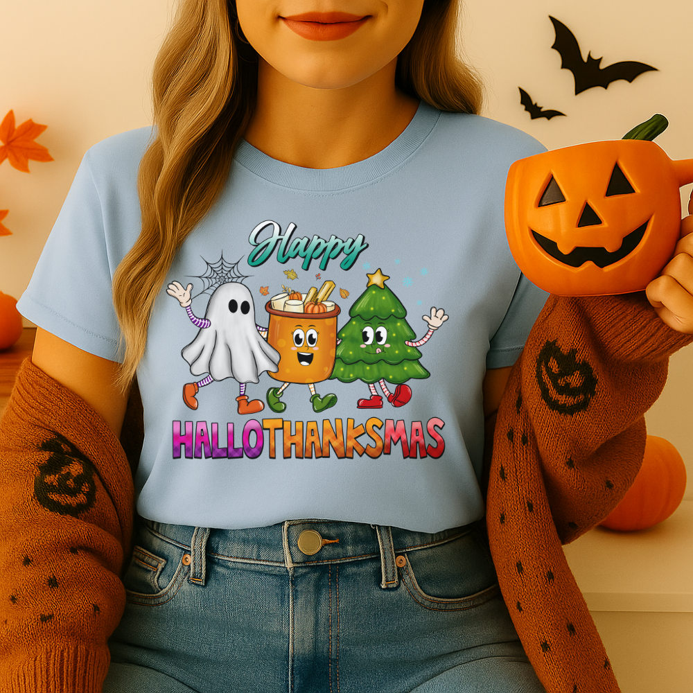 Ghost Christmas Tree Happy HalloThanksMas T-shirt