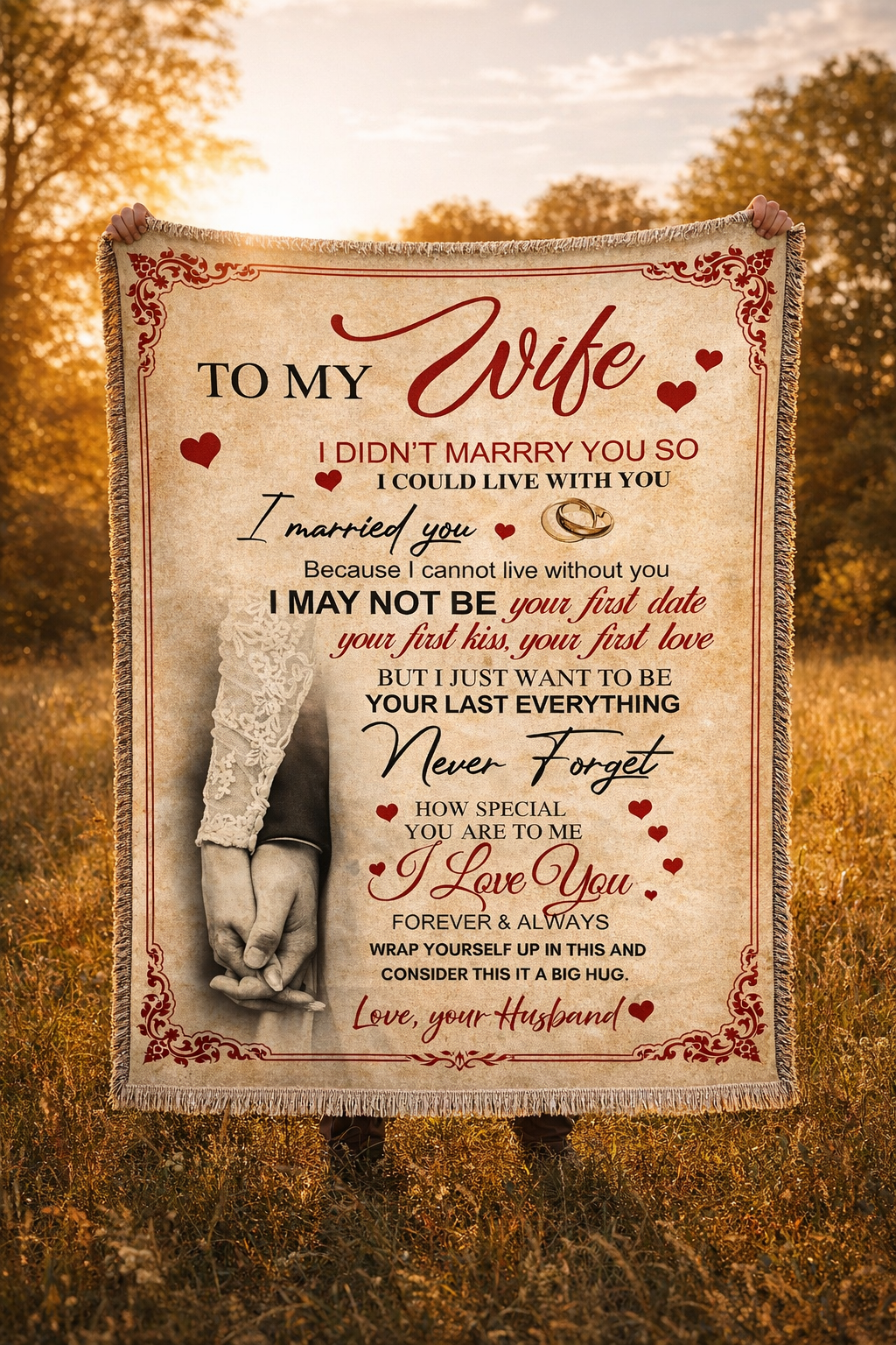 Romantic Woven Blanket Gift for Wife, Anniversary Wedding Blanket