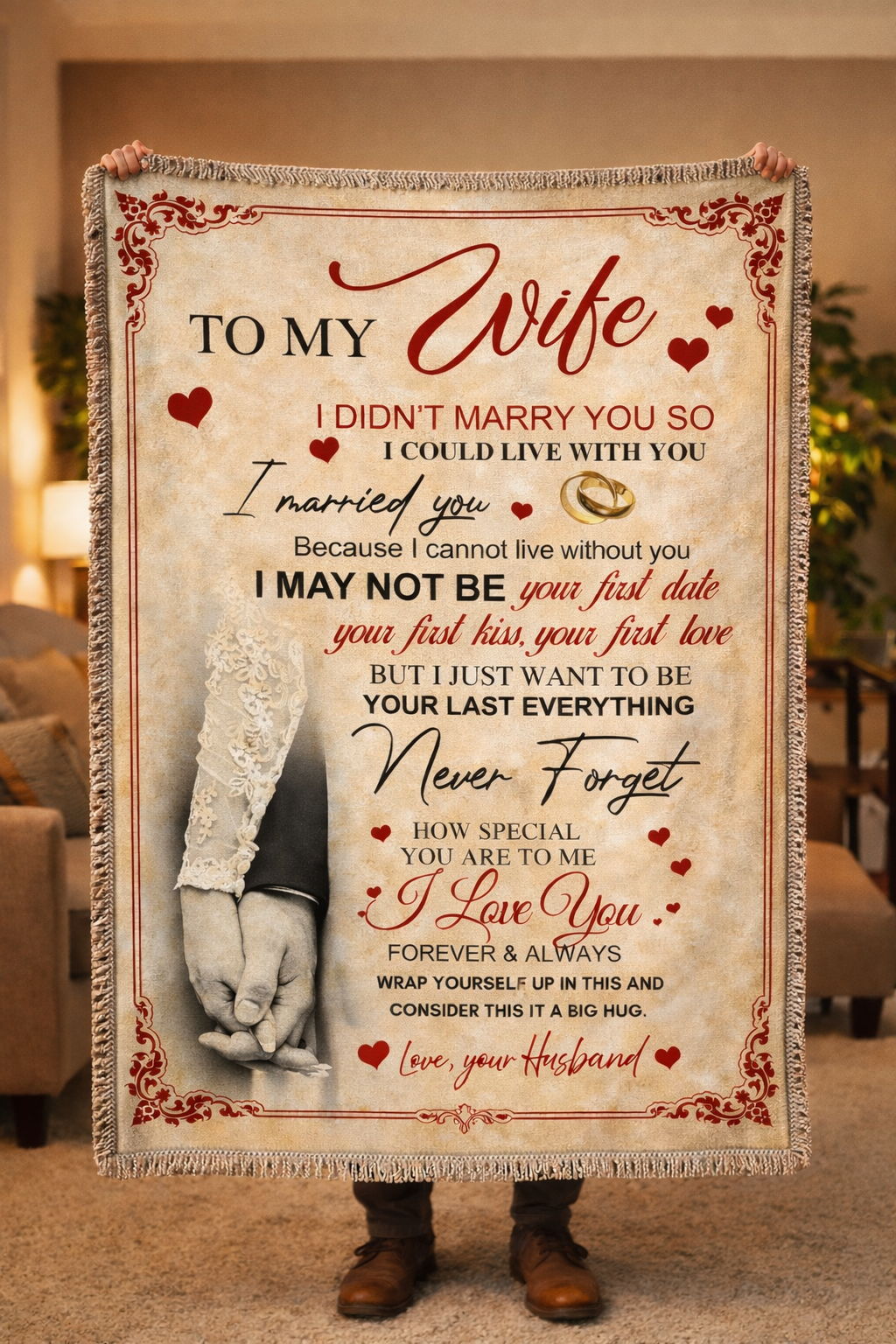 Romantic Woven Blanket Gift for Wife, Anniversary Wedding Blanket