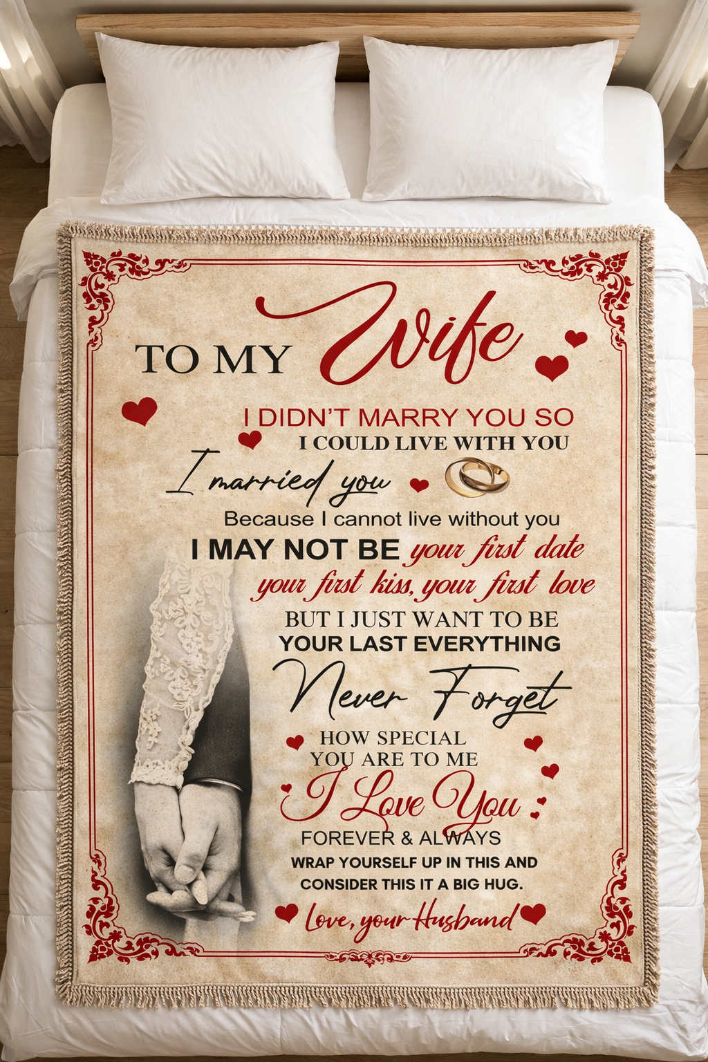 Romantic Woven Blanket Gift for Wife, Anniversary Wedding Blanket