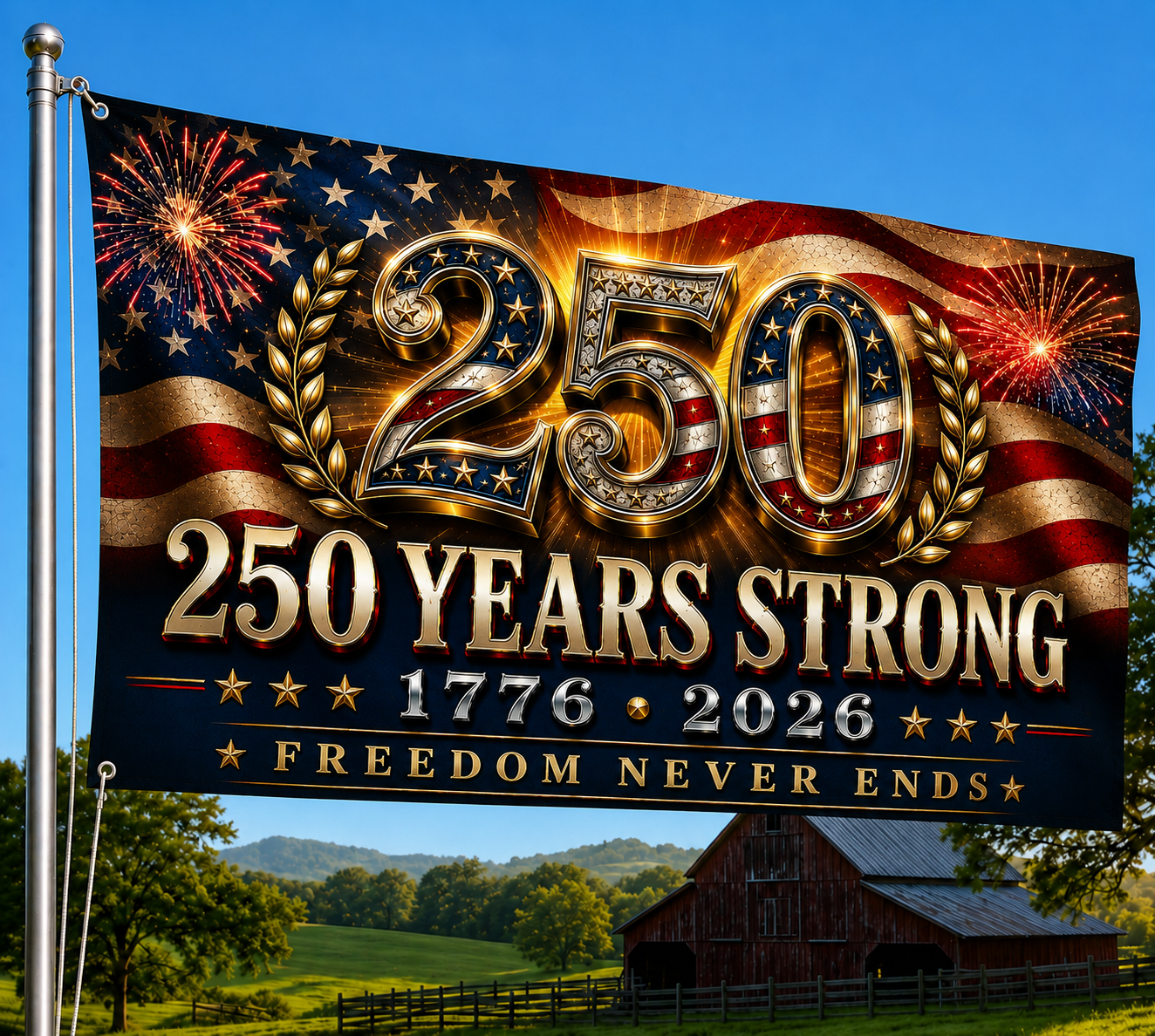 America 250 Years Strong Patriotic House Flag