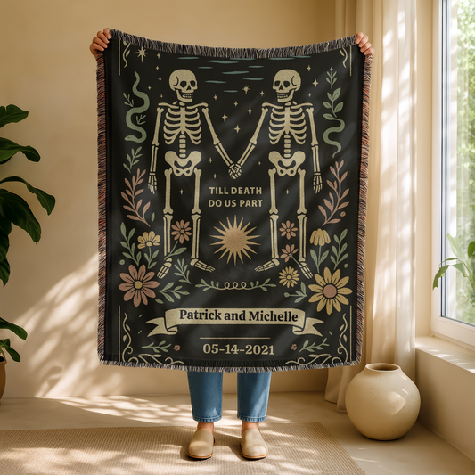 Skeleton Couple Blanket 'Til Death do us Part' Woven Tapestry