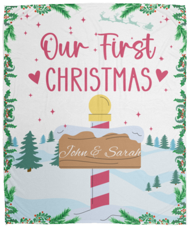 Our First Christmas North Pole Cozy Plush Fleece Blanket - 50x60