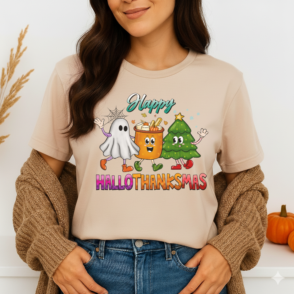 Ghost Christmas Tree Happy HalloThanksMas T-shirt