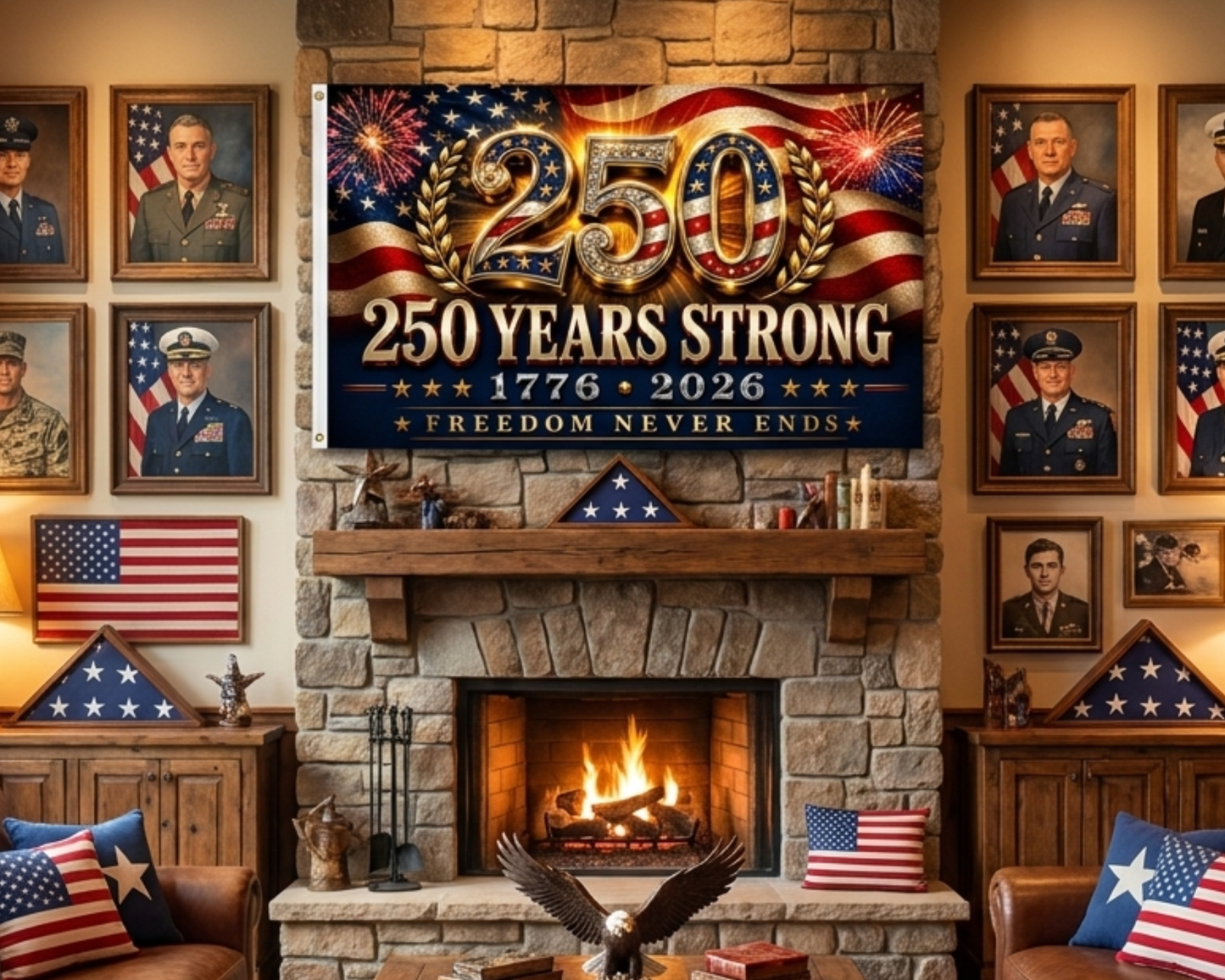 America 250 Years Strong Patriotic House Flag