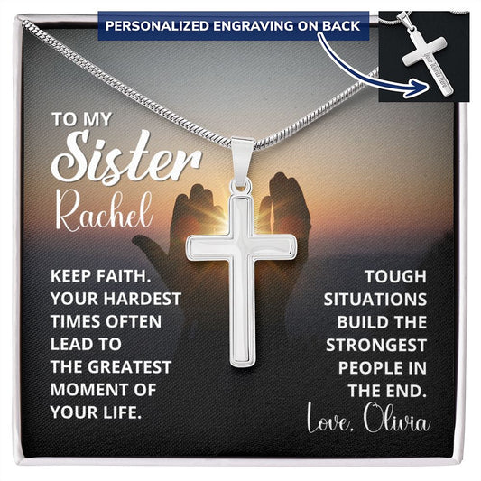 To My Sister Rachel | Personalized Cross Necklace