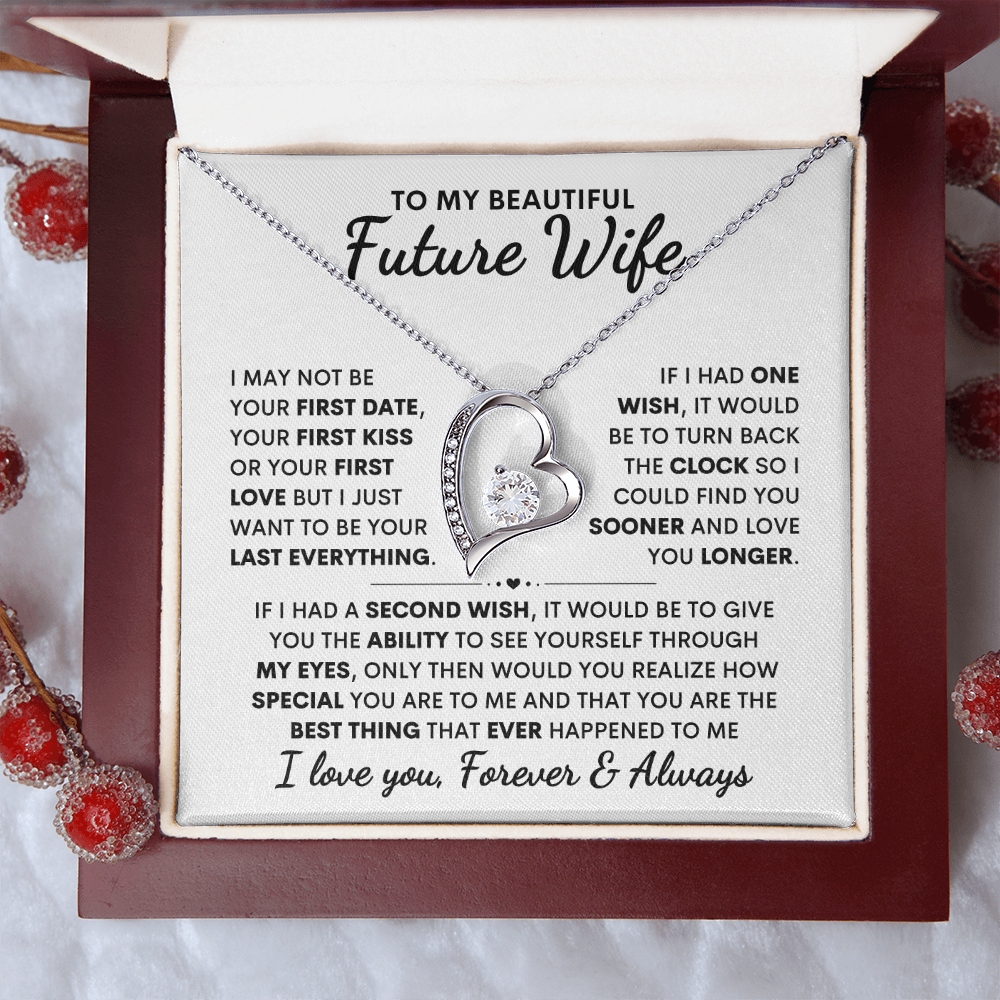 Future Wife Gift, "First Date First Kiss" Heart Necklace
