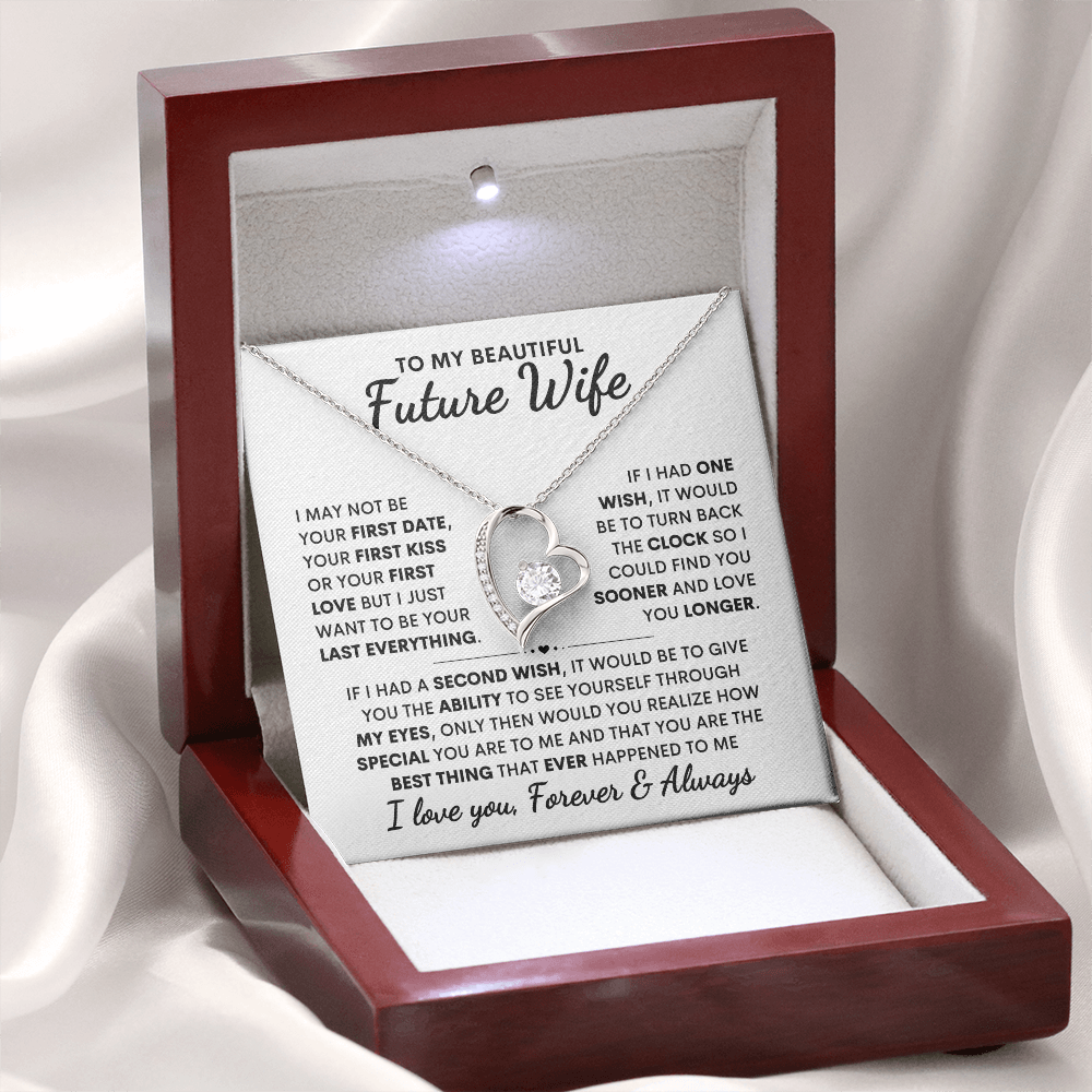 Future Wife Gift, "First Date First Kiss" Heart Necklace