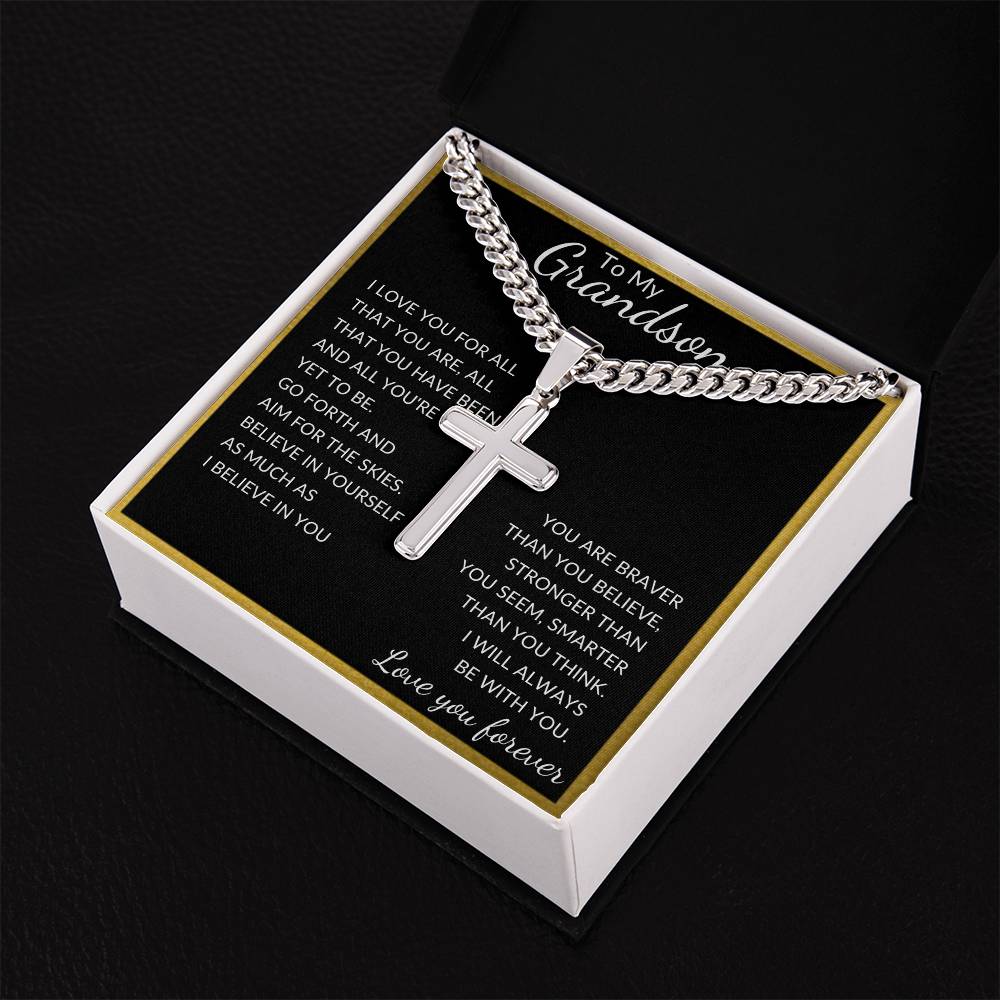 To My Grandson - Cuban Chain with Artisan Cross Necklace