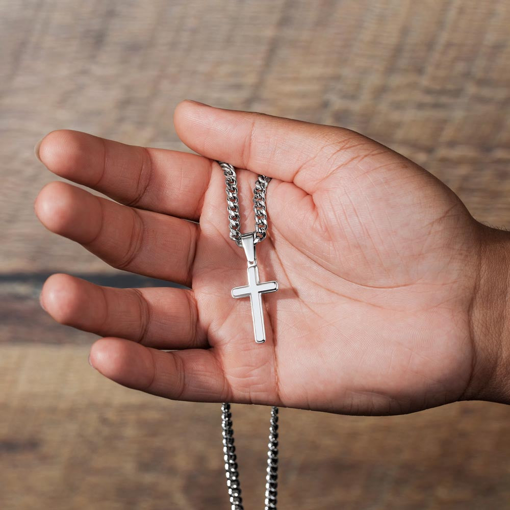 To My Grandson - Cuban Chain with Artisan Cross Necklace