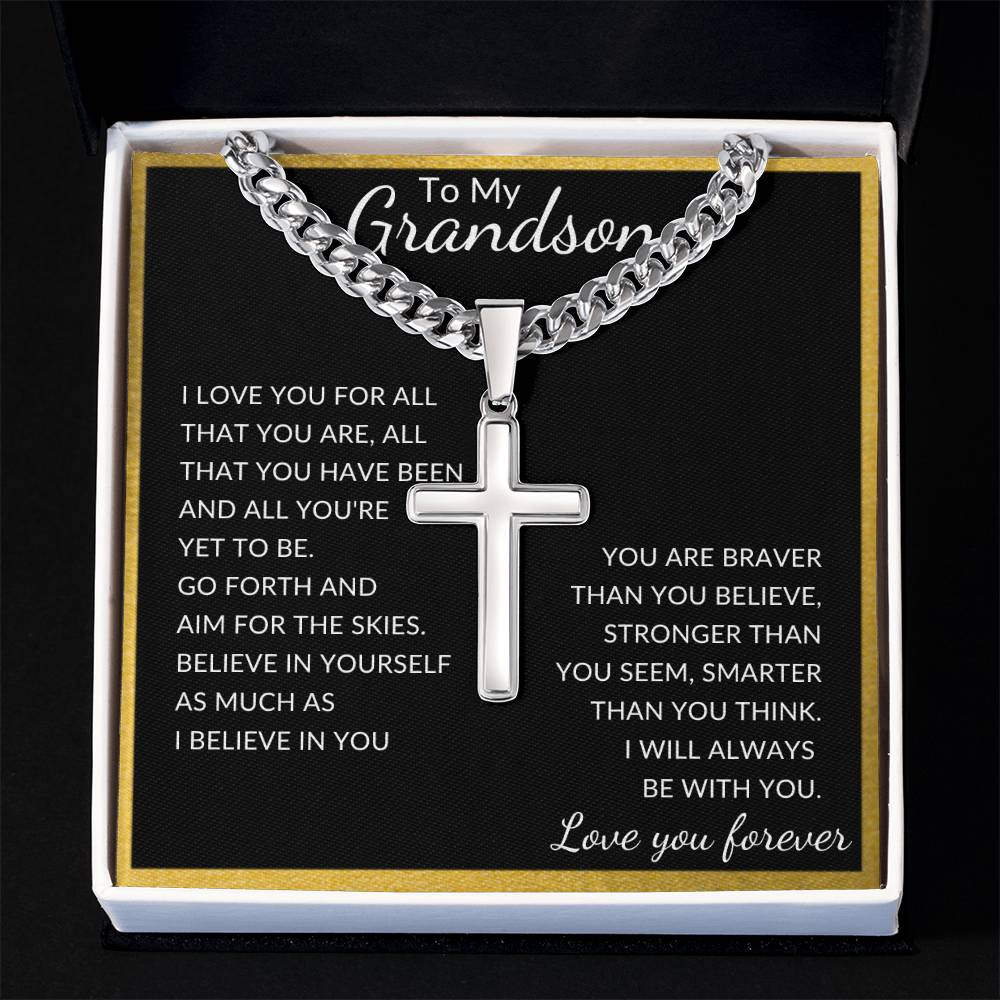 To My Grandson - Cuban Chain with Artisan Cross Necklace
