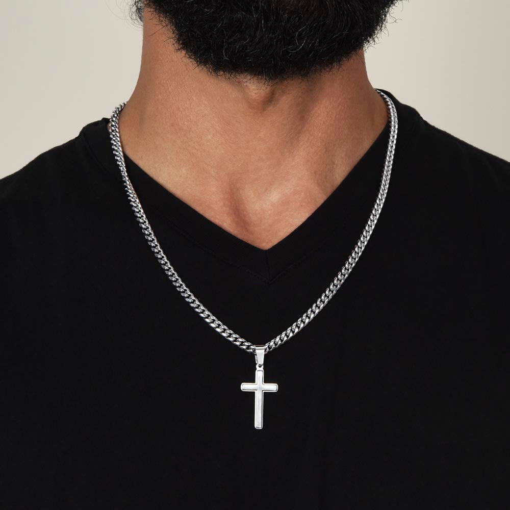 To My Grandson - Cuban Chain with Artisan Cross Necklace
