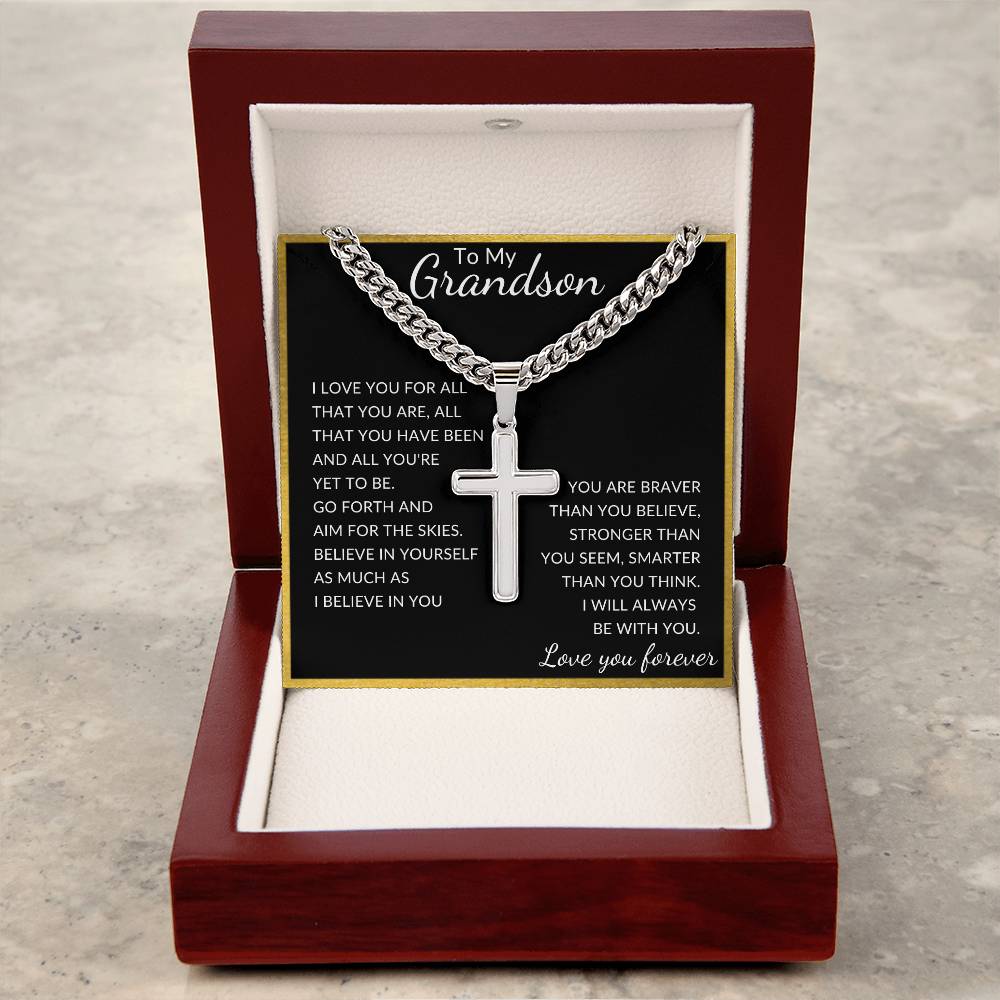To My Grandson - Cuban Chain with Artisan Cross Necklace