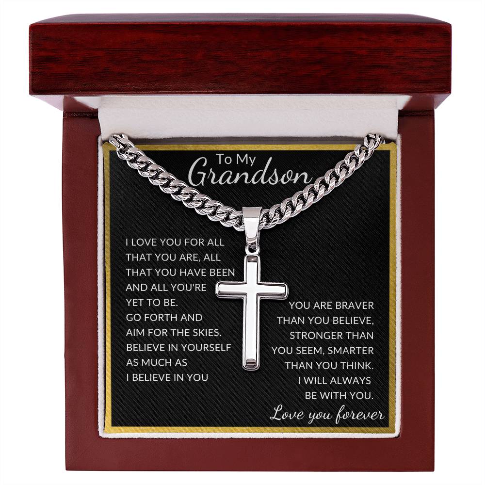 To My Grandson - Cuban Chain with Artisan Cross Necklace