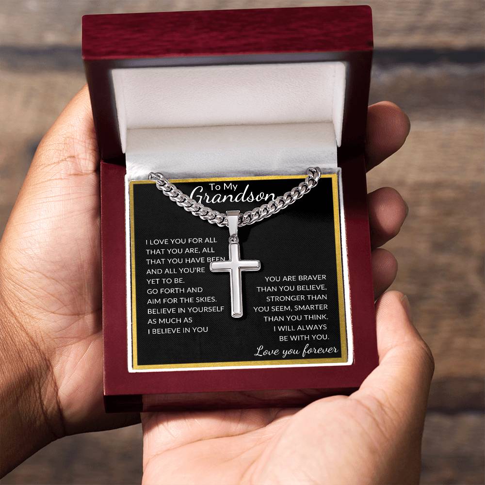 To My Grandson - Cuban Chain with Artisan Cross Necklace