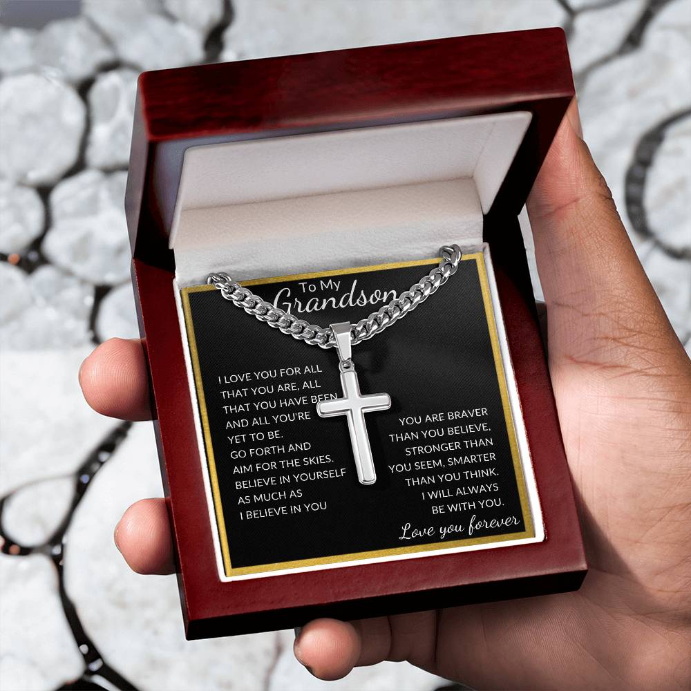 To My Grandson - Cuban Chain with Artisan Cross Necklace