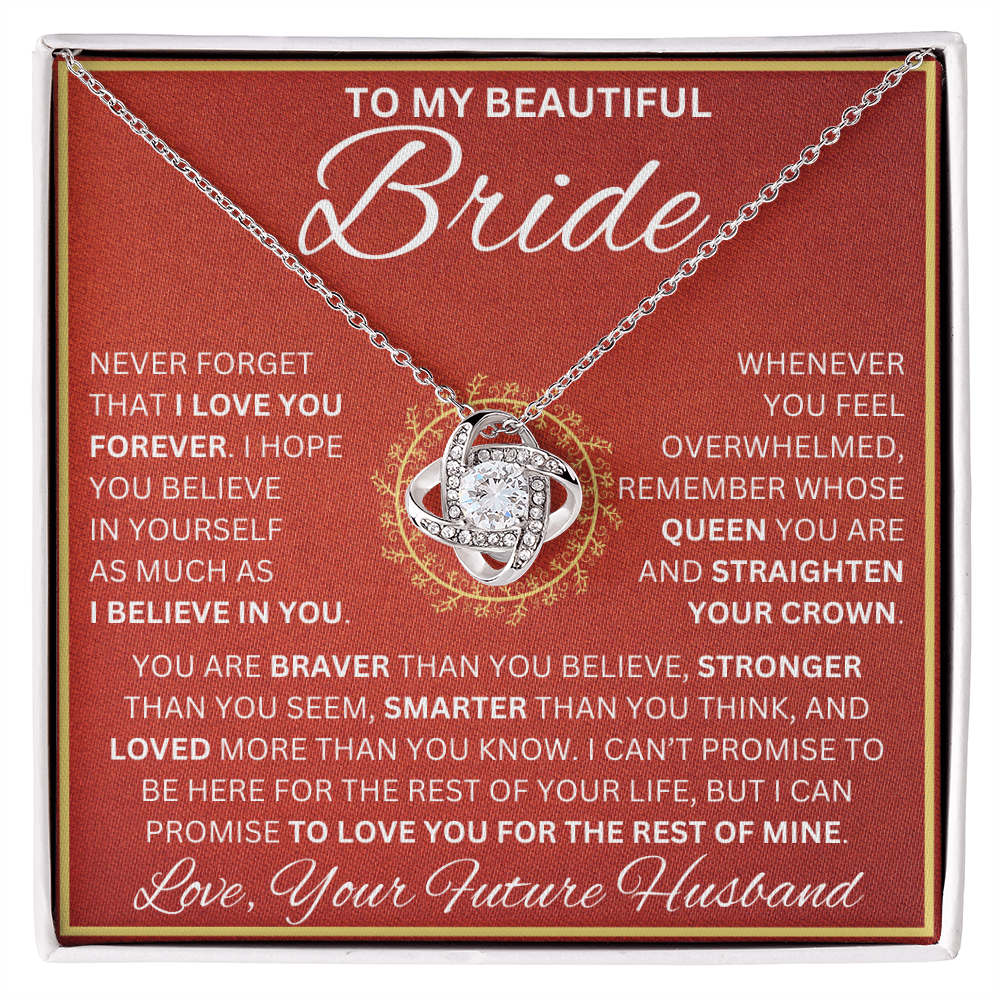 Gift for Bride "Never Forget I Love You" Love Knot Necklace