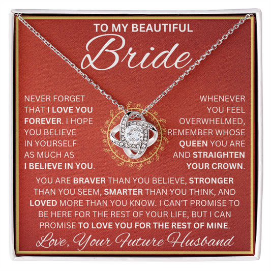 Gift for Bride "Never Forget I Love You" Love Knot Necklace