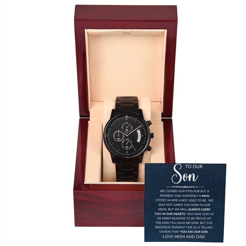 To Our Son from Mom and Dad | Black Chronograph Watch