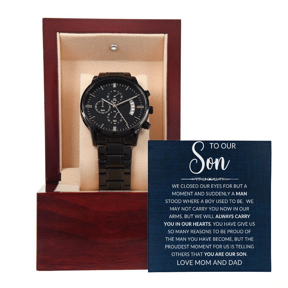 To Our Son from Mom and Dad | Black Chronograph Watch