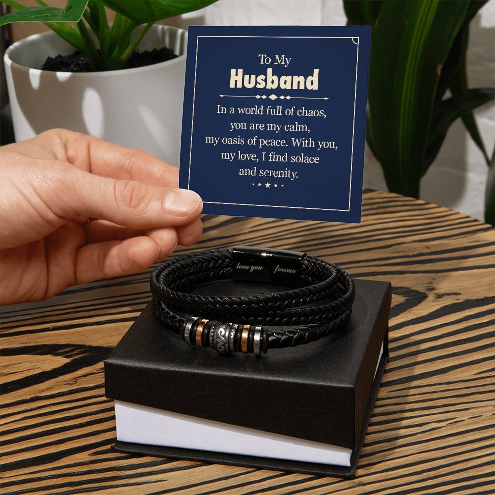 To My Husband Forever Love Bracelet - Engraved Sentiment - Soulmate Gift - Stainless Steel & Vegan Leather - Thoughtful Anniversary Present
