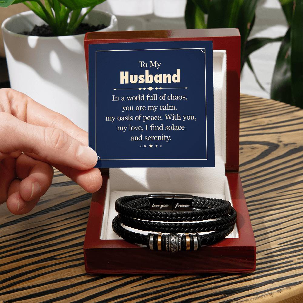 To My Husband Forever Love Bracelet - Engraved Sentiment - Soulmate Gift - Stainless Steel & Vegan Leather - Thoughtful Anniversary Present