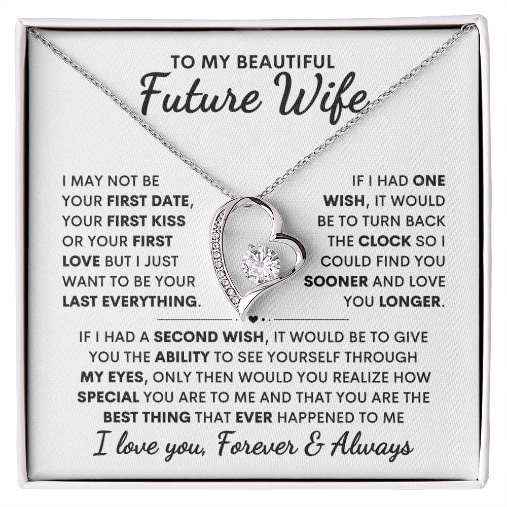 Future Wife Gift, "First Date First Kiss" Heart Necklace