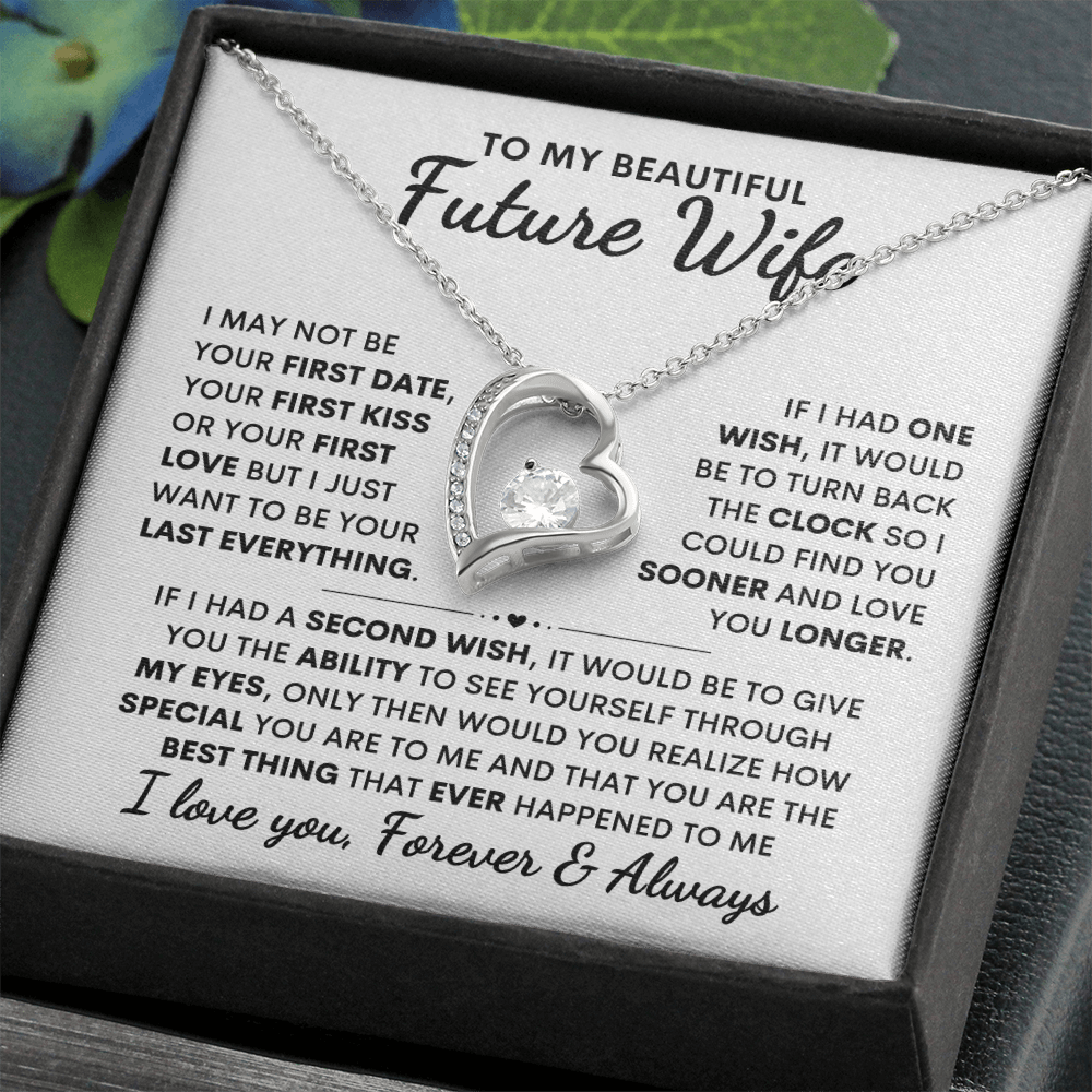 Future Wife Gift, "First Date First Kiss" Heart Necklace