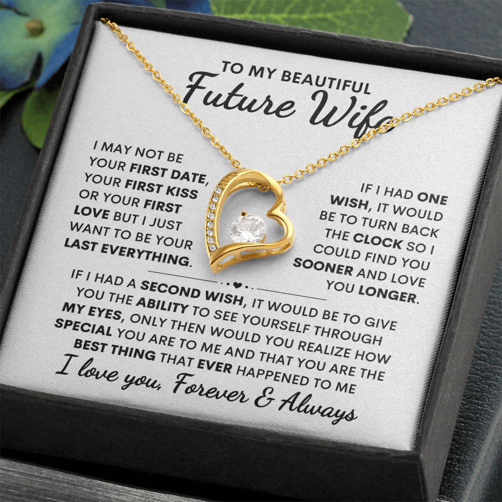 Future Wife Gift, "First Date First Kiss" Heart Necklace