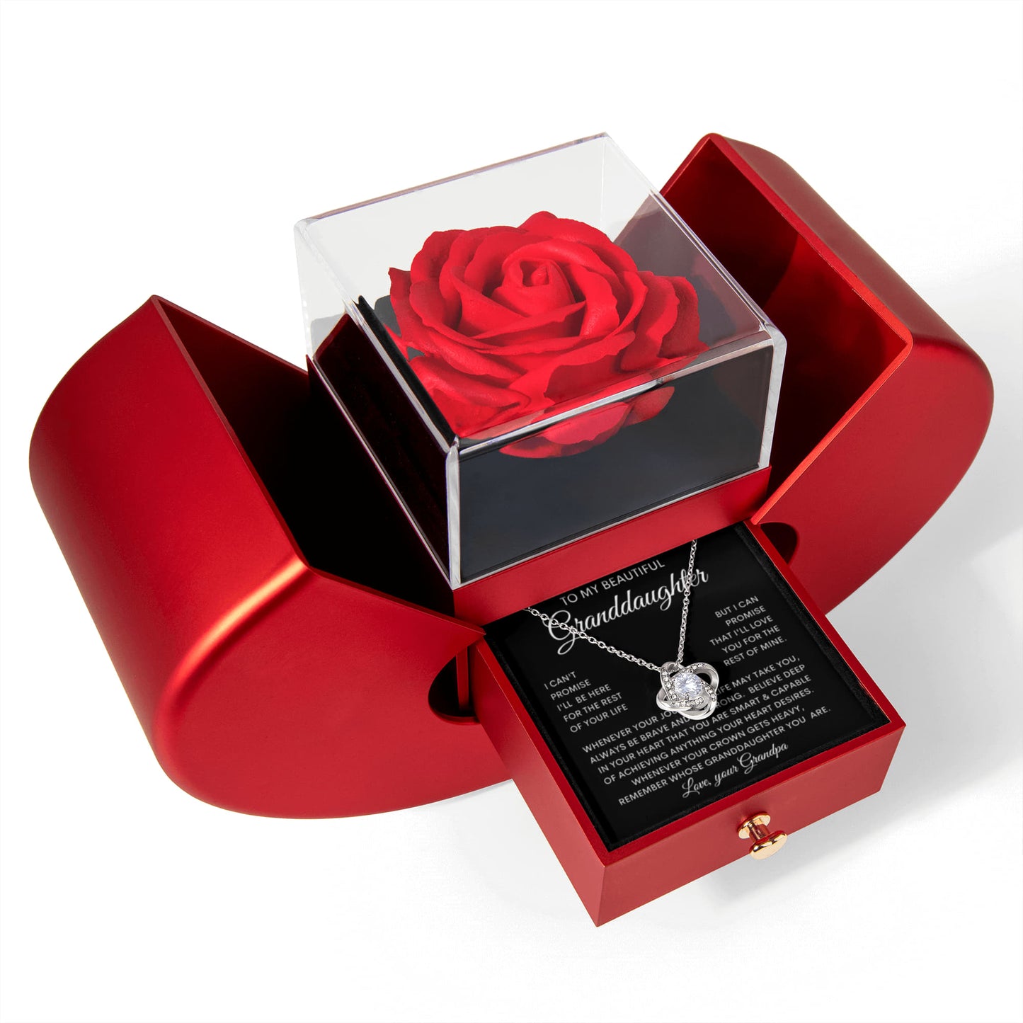 To My Granddaughter Elegant Rose and Love knot Necklace Gift Set,