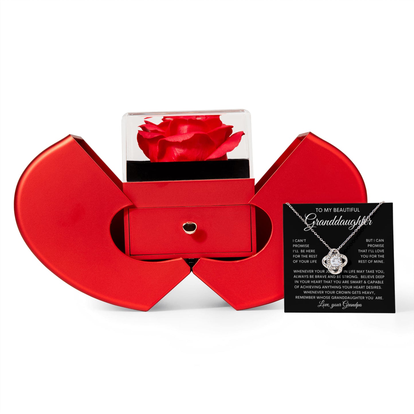 To My Granddaughter Elegant Rose and Love knot Necklace Gift Set,