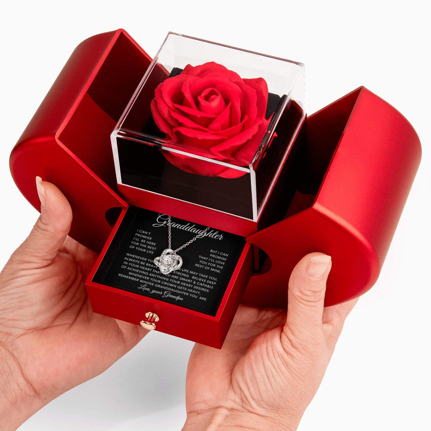 To My Granddaughter Elegant Rose and Love knot Necklace Gift Set,