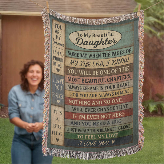 To My Daughter Blanket – Rustic Wood Plank Message – Cozy Woven Gift from Mom or Dad