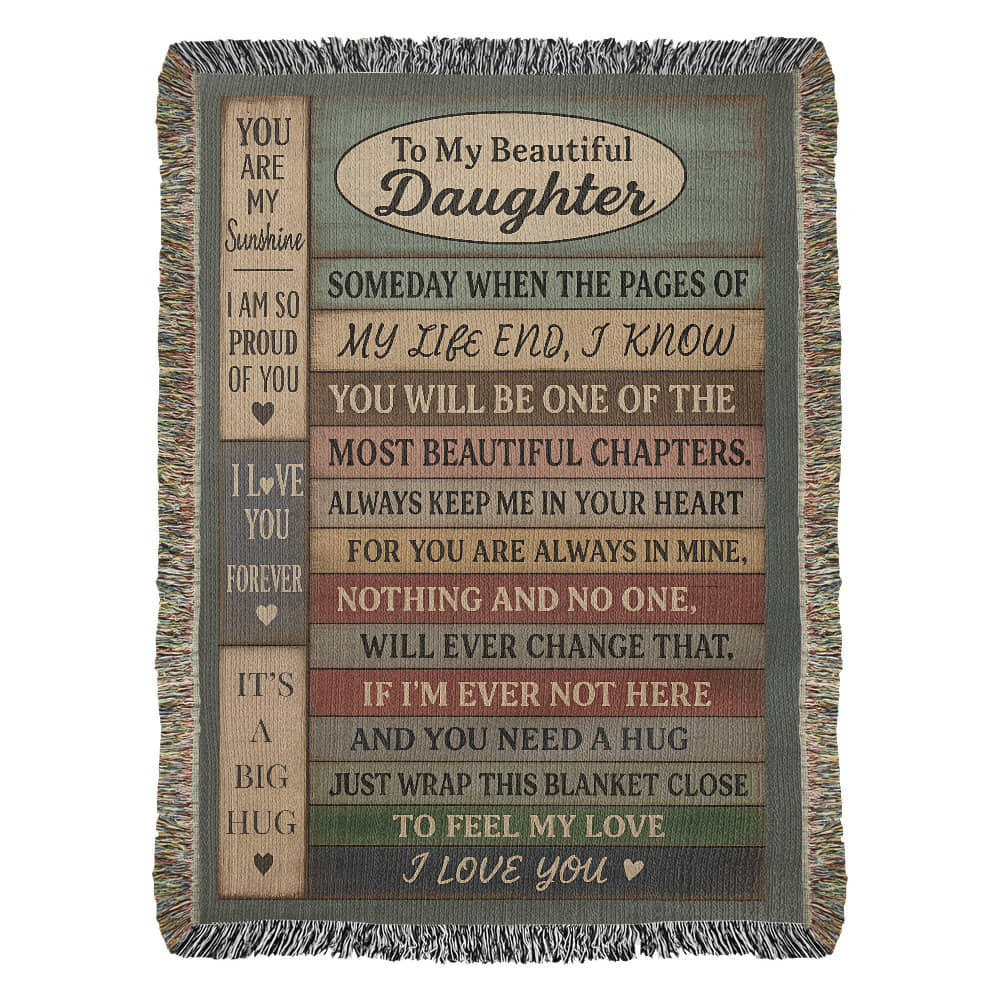 To My Daughter Blanket – Rustic Wood Plank Message – Cozy Woven Gift from Mom or Dad
