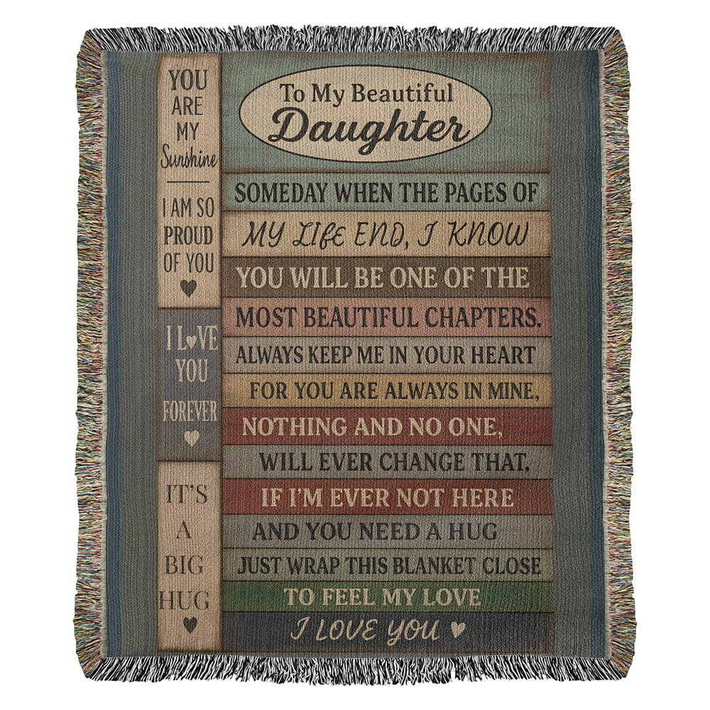 To My Daughter Blanket – Rustic Wood Plank Message – Cozy Woven Gift from Mom or Dad