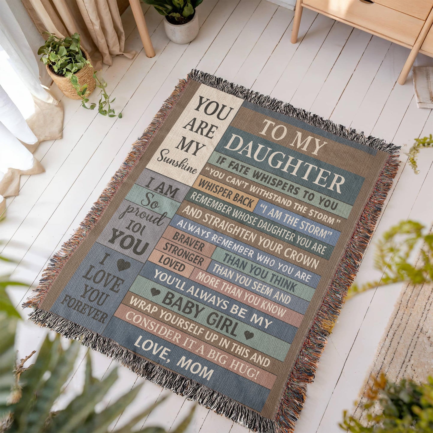 To  My Daughter Love Mom Woven Blanket