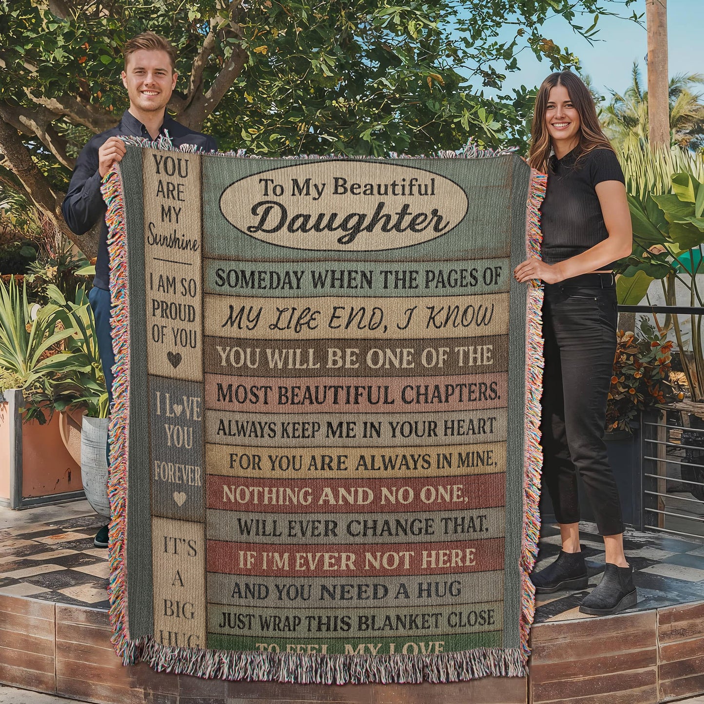 To My Daughter Blanket – Rustic Wood Plank Message – Cozy Woven Gift from Mom or Dad