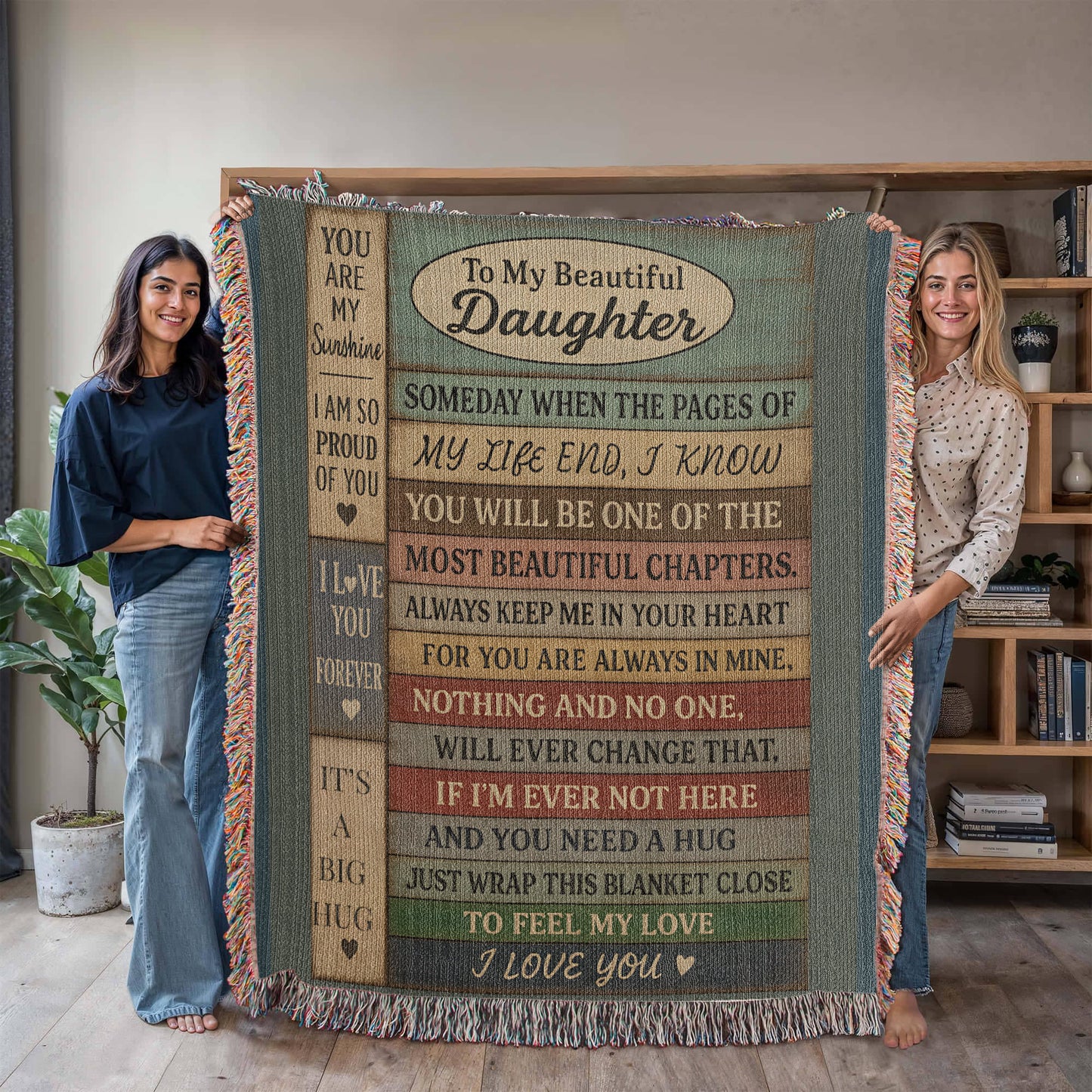 To My Daughter Blanket – Rustic Wood Plank Message – Cozy Woven Gift from Mom or Dad