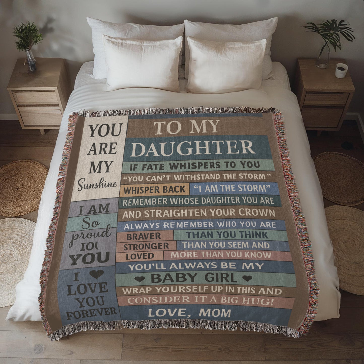 To  My Daughter Love Mom Woven Blanket