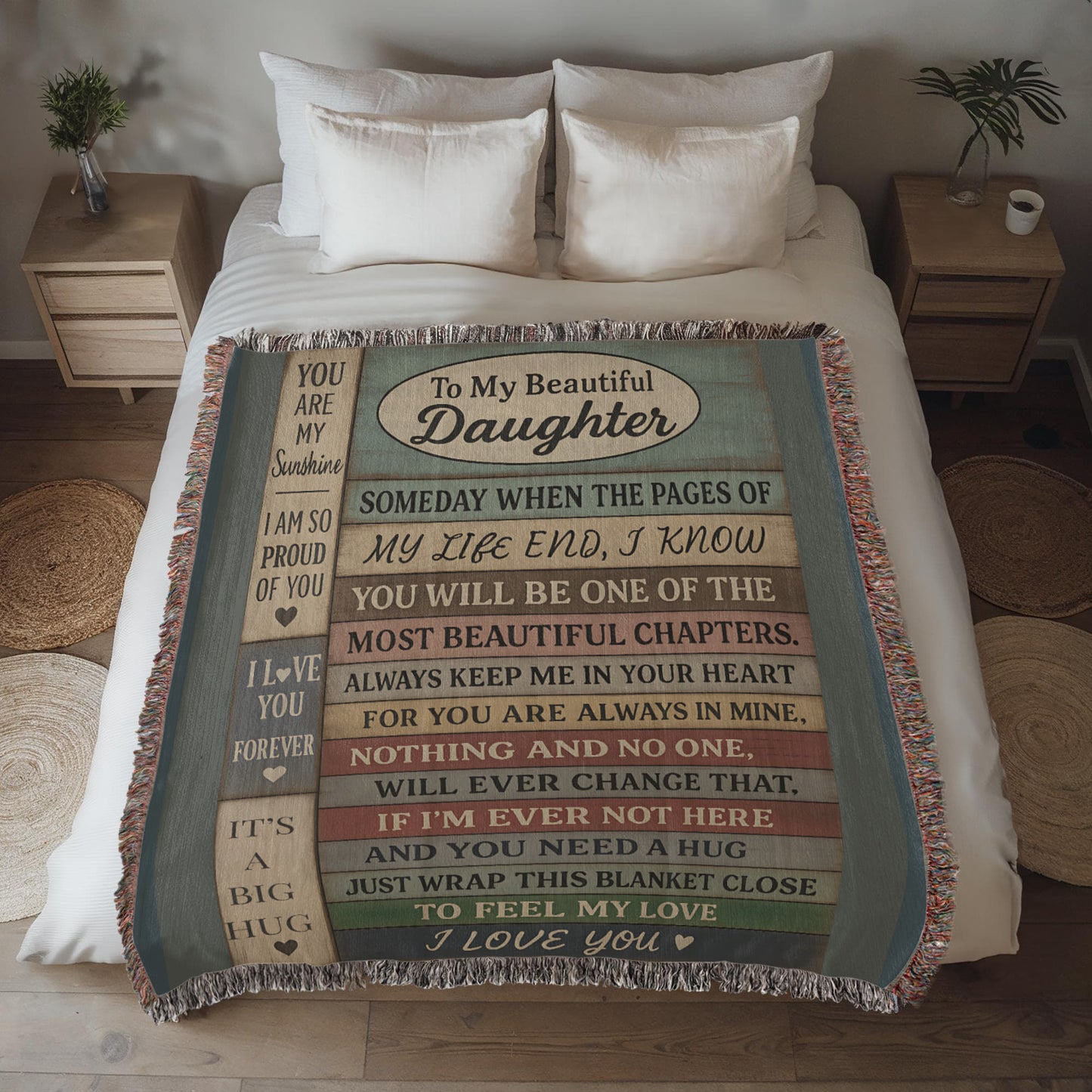 To My Daughter Blanket – Rustic Wood Plank Message – Cozy Woven Gift from Mom or Dad