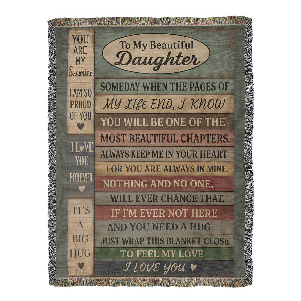 To My Daughter Blanket – Rustic Wood Plank Message – Cozy Woven Gift from Mom or Dad