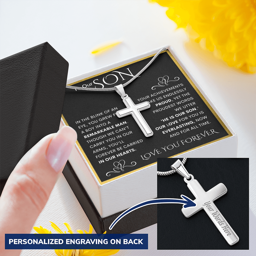 Gift for Son Personalized Cross Necklace | He Is Our Son