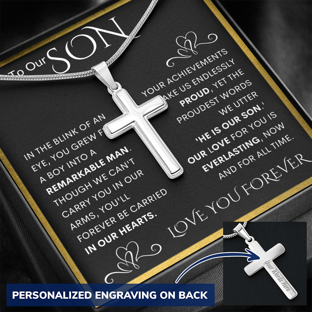 Gift for Son Personalized Cross Necklace | He Is Our Son
