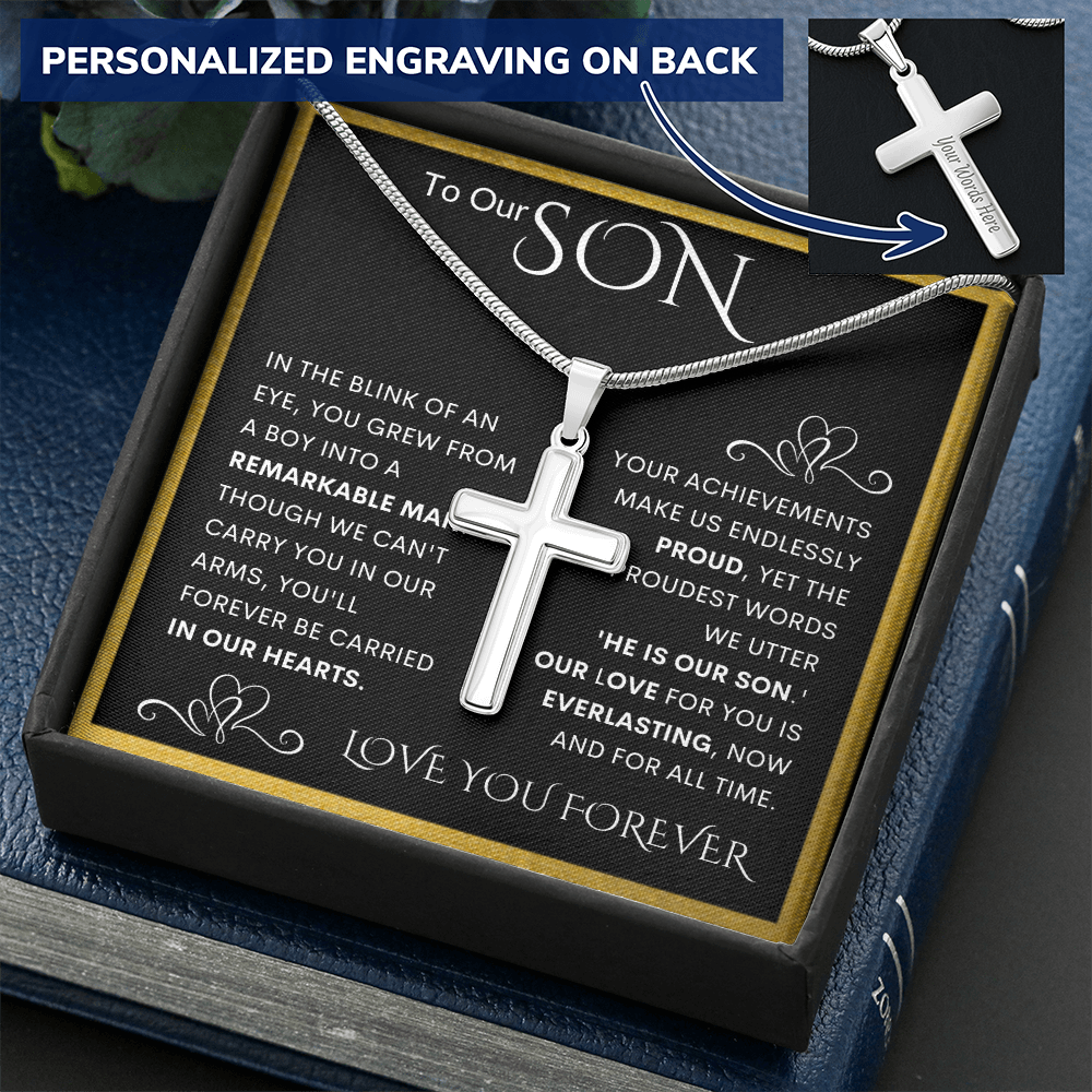 Gift for Son Personalized Cross Necklace | He Is Our Son