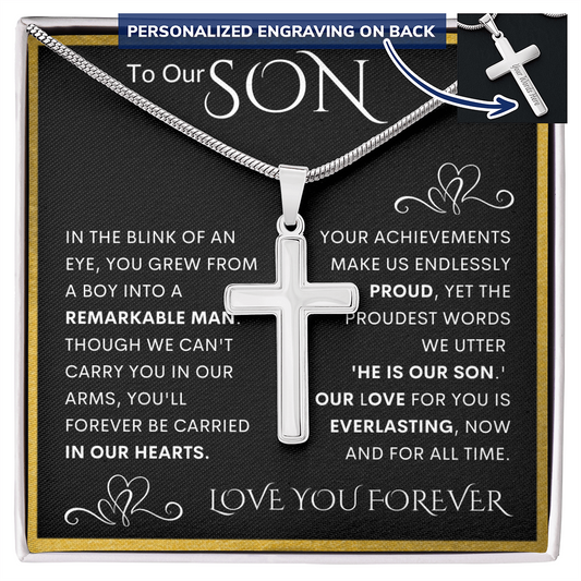Gift for Son Personalized Cross Necklace | He Is Our Son