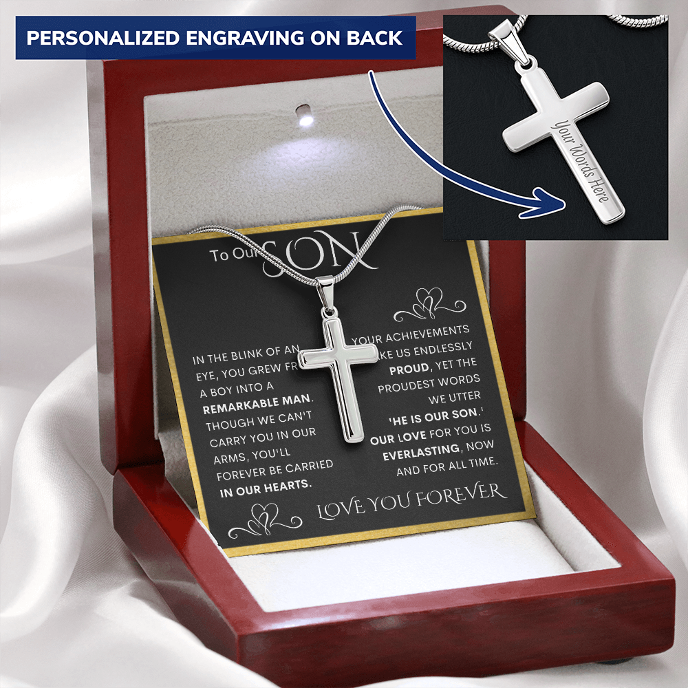 Gift for Son Personalized Cross Necklace | He Is Our Son