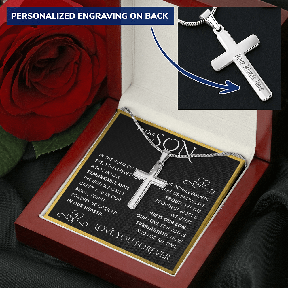 Gift for Son Personalized Cross Necklace | He Is Our Son