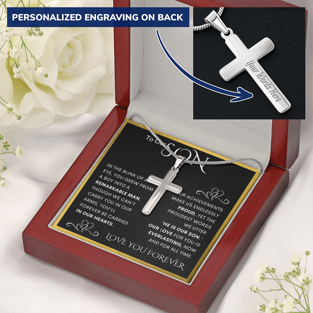 Gift for Son Personalized Cross Necklace | He Is Our Son
