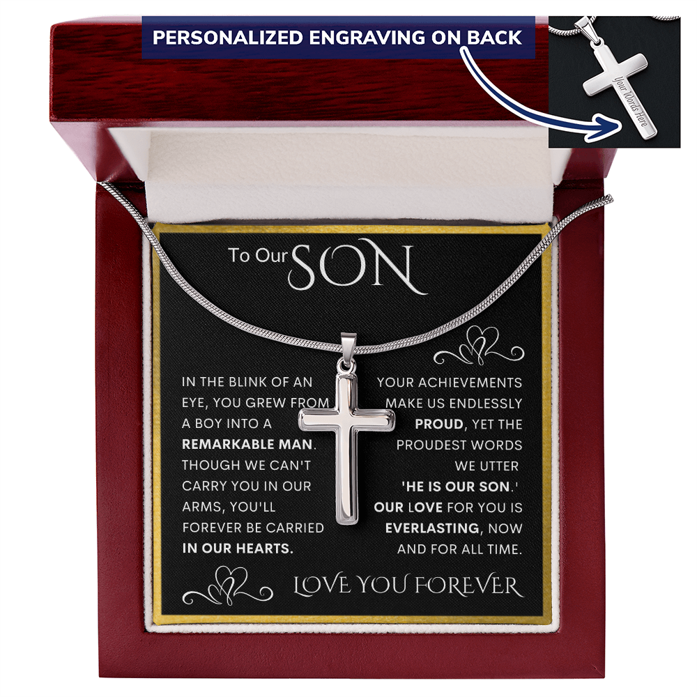 Gift for Son Personalized Cross Necklace | He Is Our Son