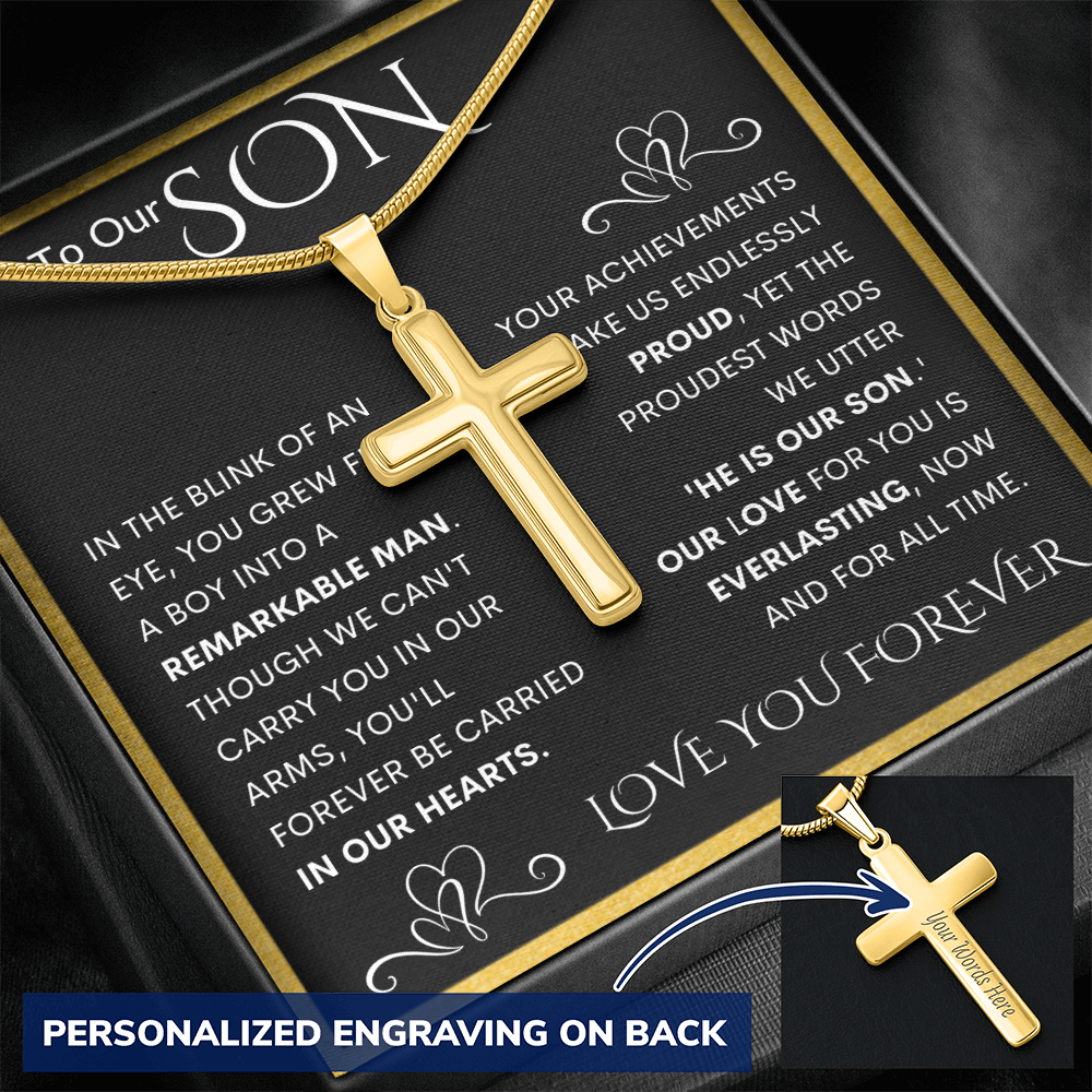 Gift for Son Personalized Cross Necklace | He Is Our Son